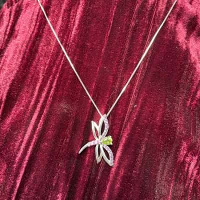 Multi-jewelled Dragonfly Pendant Sterling Silver Box Chain 