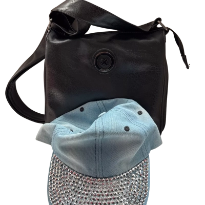  Women’s Black Satchel bag and sparkly diamanté cap