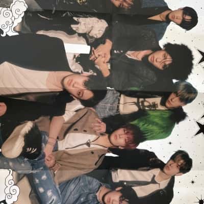 Poster of the K-pop group Stray Kids, specifically an official folded poster from their third studio album, 5-Star (also stylized as 5-STAR), the album was released in June 2023,the poster features all eight members of the group.(B15)