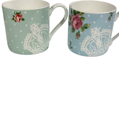 Royal Albert Polka Rose & Polka Blue Coffee Mugs 