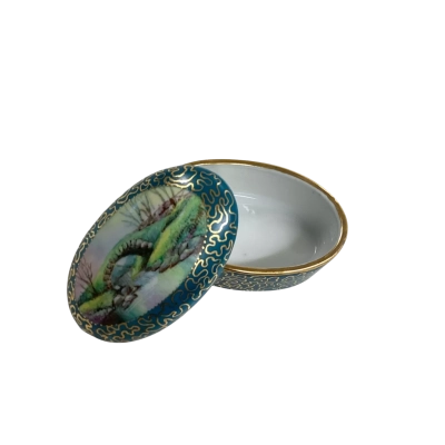 Vintage Hand-painted Landscape Porcelain Trinket Box  