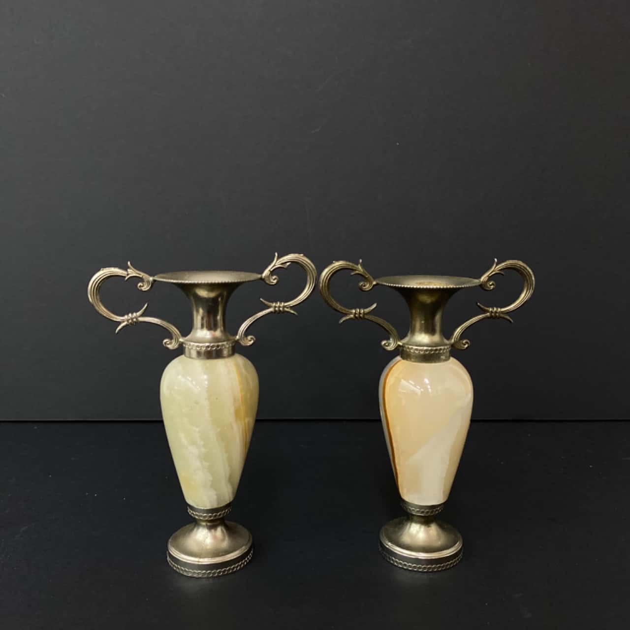 2 x Vintage Alabaster Bud Vase
