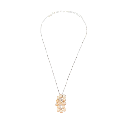  Womens Silver-tone Necklace with a Cluster of Champagne / Pearl / Silver 