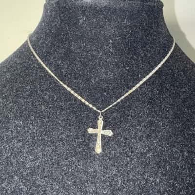 Kids Sterling Silver Stamped Necklace w/ Cross Pendant - SEE DESCRIPTION