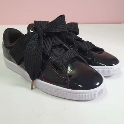 Puma Women's Size 8 Basket Heart Patent Sneakers Black  