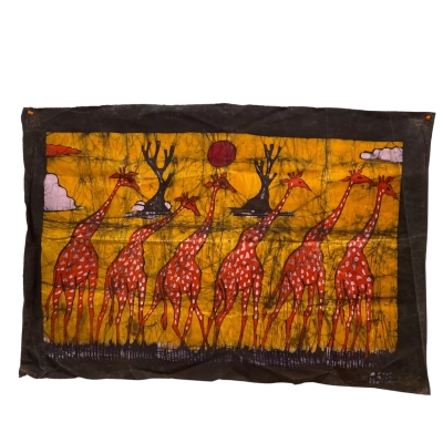 African Art Batik Cloth Painting Featuring Giraffes