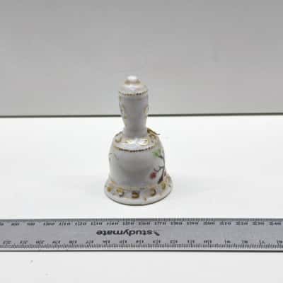 Hand Painted Vintage Porcelain Table Bell Floral Gold Gilt Accent Signed '77
