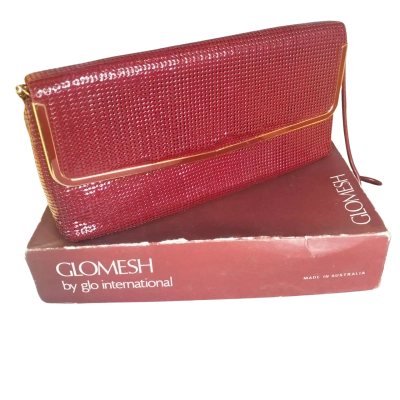 Glomesh Women's Burgundy Clutch Bag, Metal Mesh.  With the Box.