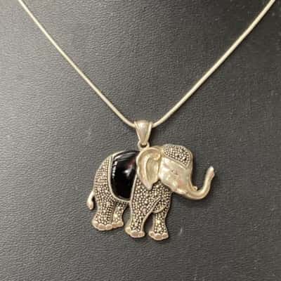 Sterling silver chain and boho elephant pendant 