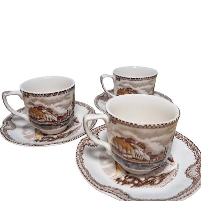 Johnson Brothers Old Britain Castles Tea Cups and Saucers - set of 3 