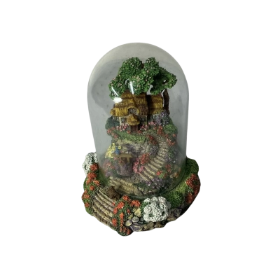 Hand Painted "Wishing Well Cottage" with Glass Dome by Violet L Schwenig