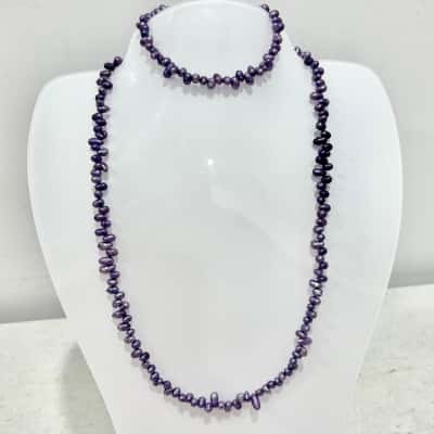 Rice Pearl Necklace & Matching Bracelet- Purple 