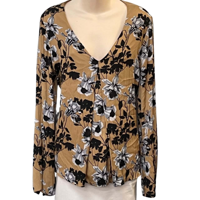 Witchery Womens Size M Long Sleeve/V-Neck Top Black/Brown/Floral/Grey