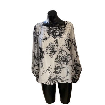 Liz Jordan Womens  Size 14 Blouse Black  / Floral / White 