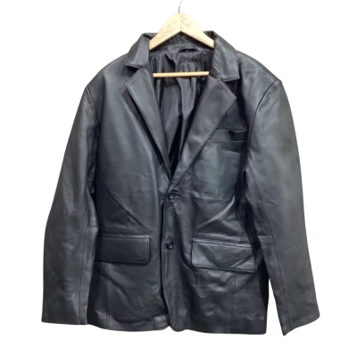  Mens Black Leather Jacket Size L