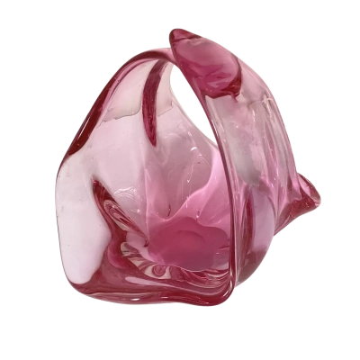 Vintage Mid-Century Pink Art Glass Console Basket – Blown Glass Centerpiece Bowl