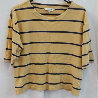 RB Sellars Womens  Size M Short Sleeve Top Navy Blue / Yellow 