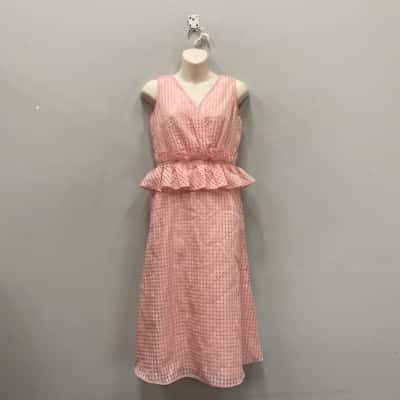 Cue Womens  Size 8 Midi Dress Checked / Pink  