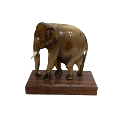 Vintage Carved Bone Elephant on Wooden Stand 