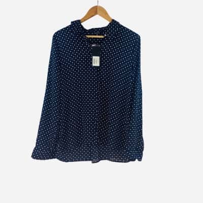 Portmans - Navy Poka Dot Long Sleeve Shirt (Size 16)