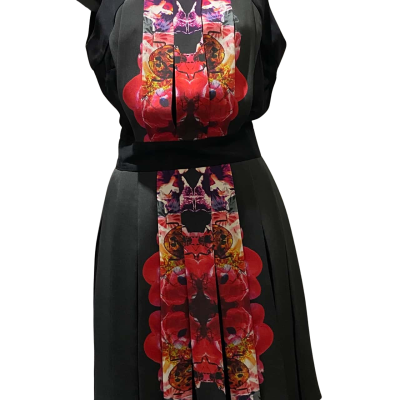 MICHAEL LO SORDO Sleeveless Cocktail Dress Women's  Size 8   Black with Floral panels 