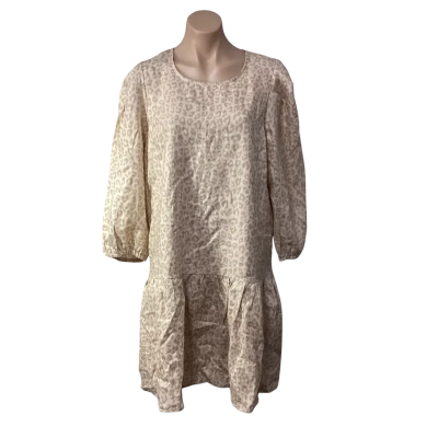 Adorne Womens Size 12 Beige Leopard Print 3/4 Sleeve Mini Dress (new)