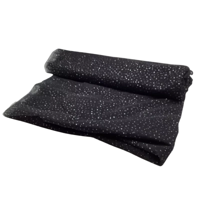 Sheer Black Mesh Fabric With Silver Sparkly Spots. Fab3