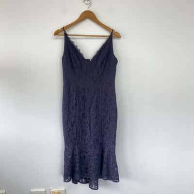 Collection Navy Blue Floral Lace Bodycon Midi Dress Size 12 