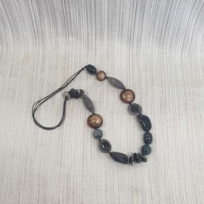  Classy Grey Bead & Discs with Copper Accent Dome Beads on Black Cord Necklace 