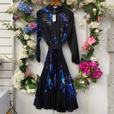 Coast Clothing Womens  Size 14 Pleated Dress Black  / Blue / Purple 