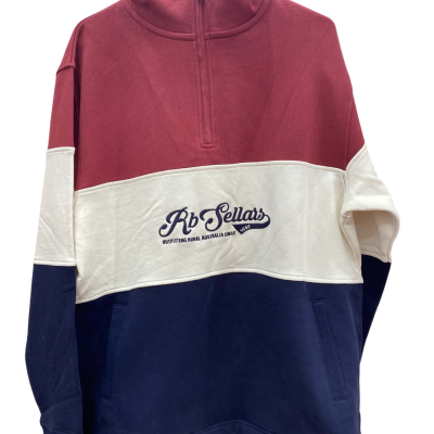 RB Sellars Mens  Size L Quarter Zip Jumper Navy Blue / Red 