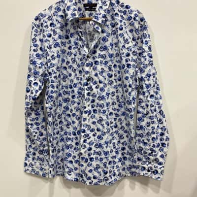 Connor Mens  Size L Long Sleeve Shirt / Printed Shirt Blue / Floral / Navy Blue / White 