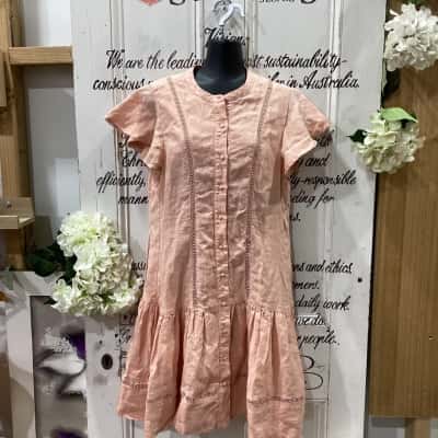 Piper Brand! NWOT! BEAUTIFUL FEMININE SHORT SLEEVE BUTTON LINEN MIDI DRESS! Womens  Size 10 Orange 