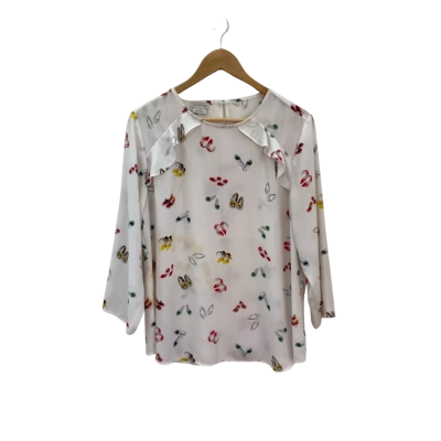 Van Heusen Womens  Size L 3/4 Sleeve Top White / Shoe Pattern 
