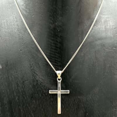 Sterling Silver Crucifix/Diamante Necklace (Stamped 925, Italy)