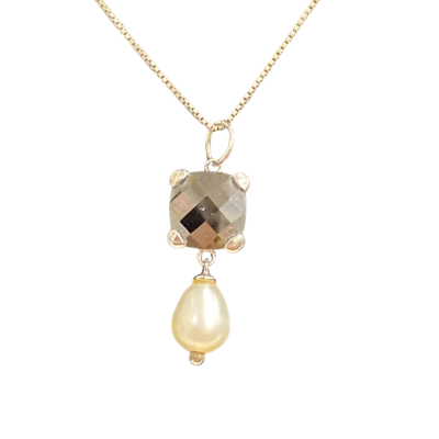  Womens Stirling Silver 24cm drop Necklace with black onyx and freshwater pearl pendant 