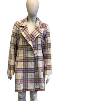 BNWT Threadz Women's Brand Size XL Wool Blend Winter Coat Off White, Pink & Purple Check 