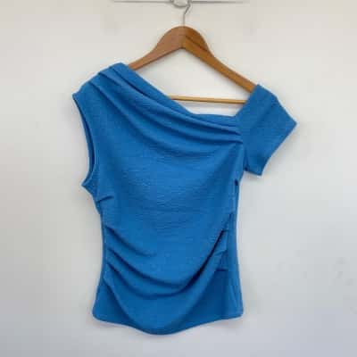 Motto Blue Bubble Drape Top Size 16 