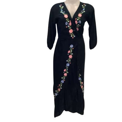 Harla.  Black Embroidered Maxi Wrap Dress.  Size XS 