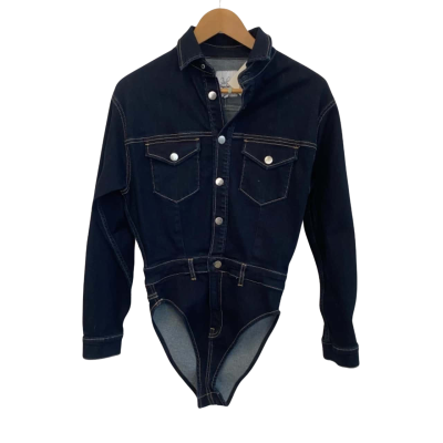 Dua Lipa x Pepe Jeans Womens  Size M Bodysuit / Long Sleeve Top Black  / Navy Blue 