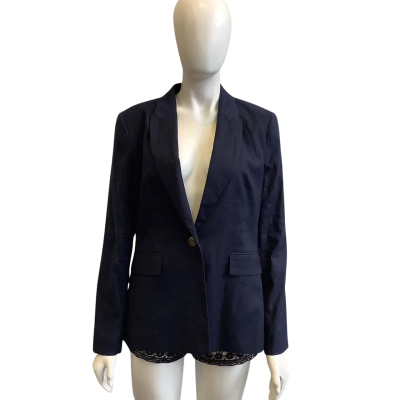 BNWT Basque Women's Size 12 Linen Blend Blazer Navy Blue 