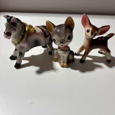 X3 VINTAGE ceramic animal figurines 