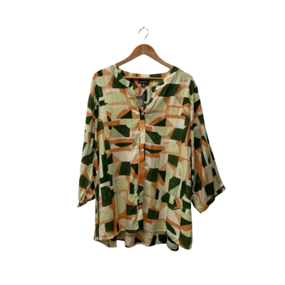 Autograph Womens  Size 22 Button Up Top Beige / Green / Orange / Pattern / Peach 