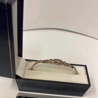 Vintage Sterling Silver Celtic Knot Amethyst Bangle
