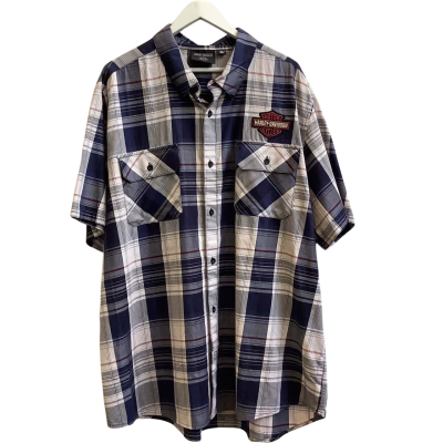 Harley Davidson Mens  Size 3XL Checked Short Sleeve Shirt Blue/White Mix