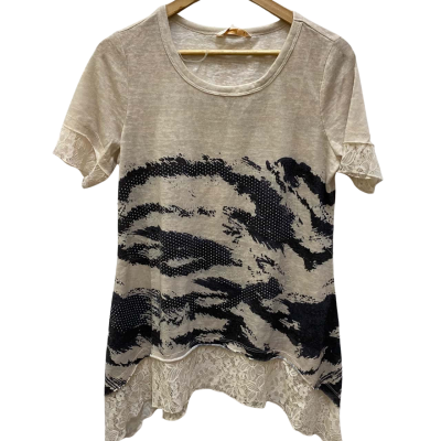 Noni B Womens  Size XS Short Sleeve Top Grey / White 