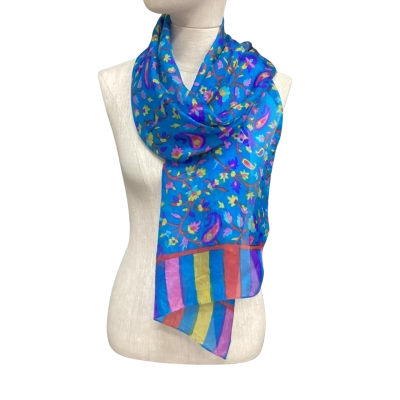 100% Silk Scard Blue Floral 