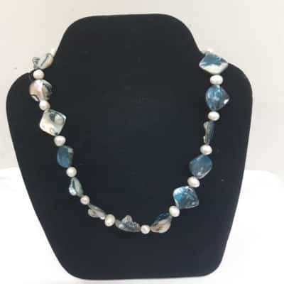 Fresh Water Pearl & Blue Abalone Necklace