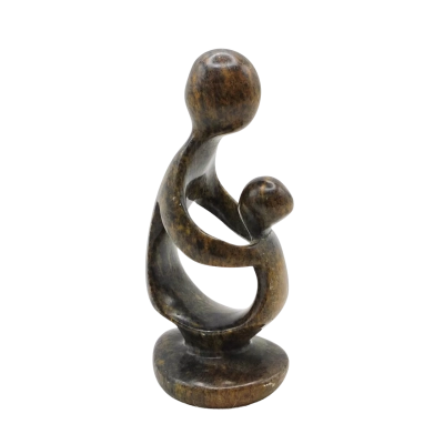 Zimbabwe Shona Serpentine Stone Mother and Child Sculpture Abstract Family Art 15cm Tall  (cubes)