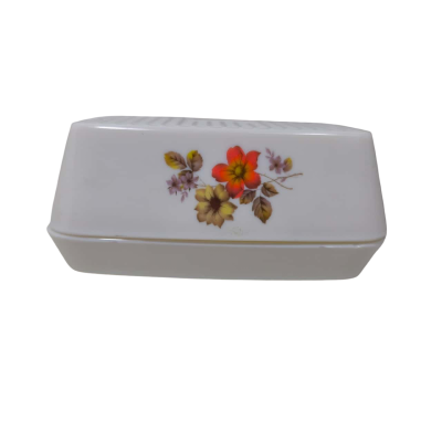 Vintage Arcopal Butter Dish France Milk Glass Floral 
